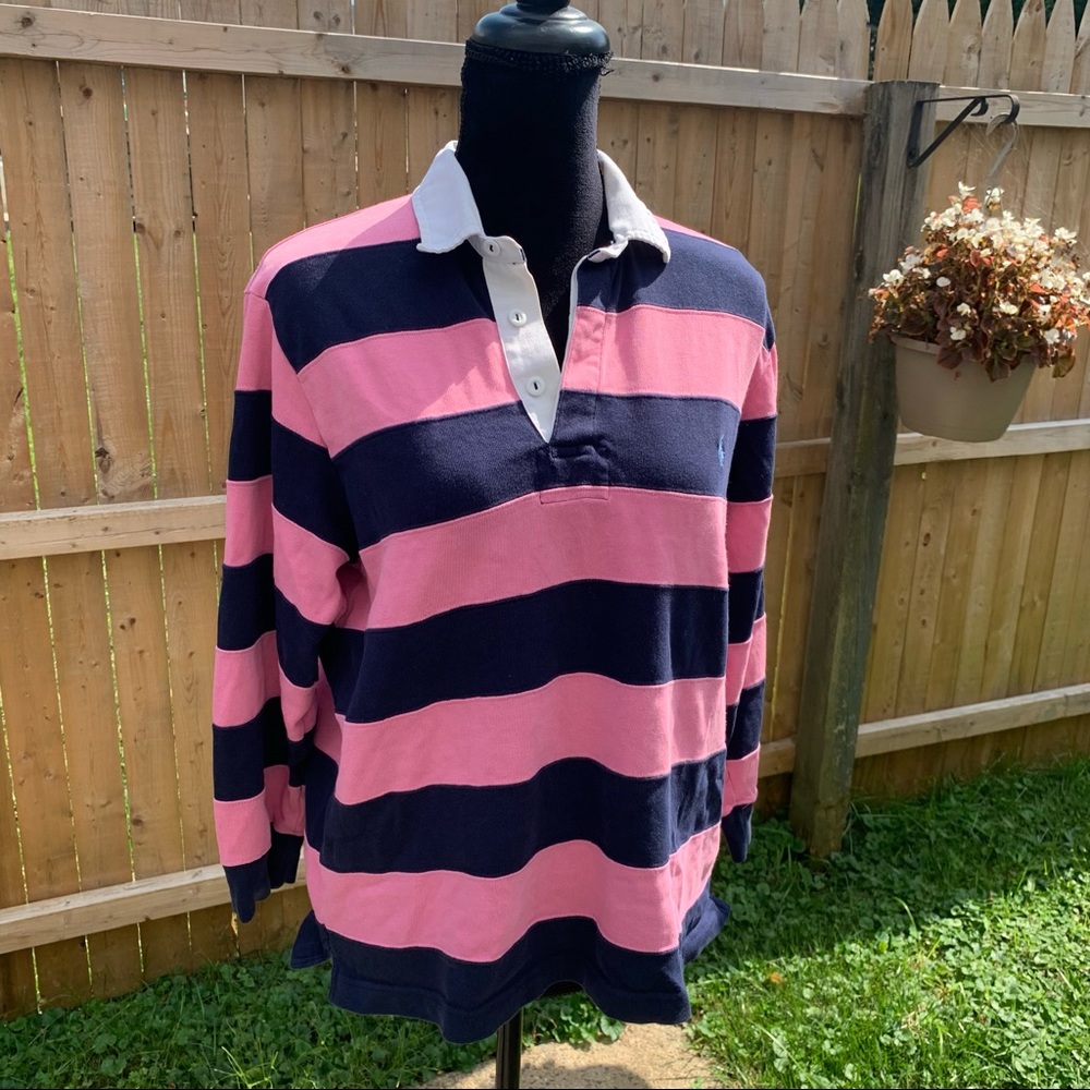 Ralph Lauren Pink Blue Striped Rugby Shirt